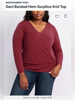 NWT Montgomery Post Dani Burgundy Surplice Banded Hem Top 2X